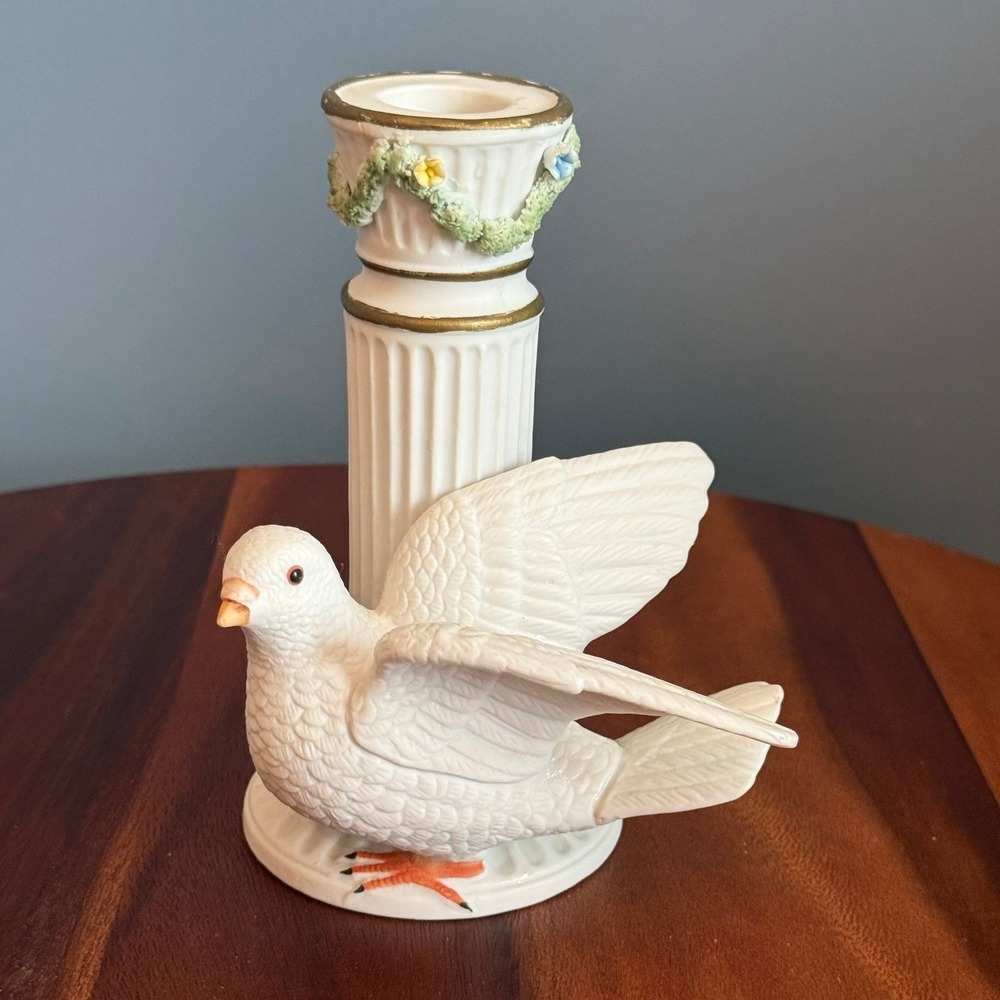 Vintage Enesco White Dove Candle Holder Porcelain Cottagecore‎ Decor